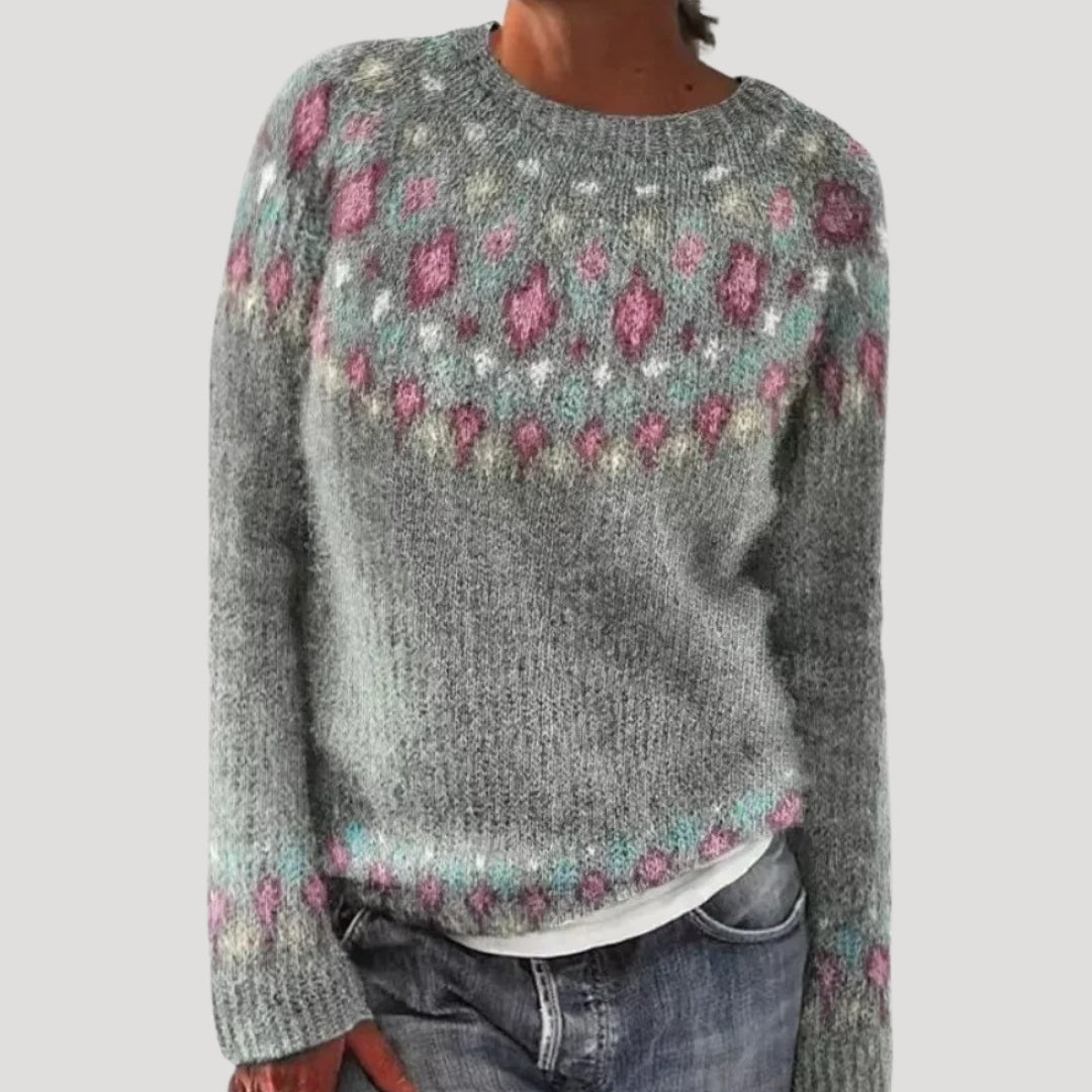 Pull col rond à empiècement coloré pour femme