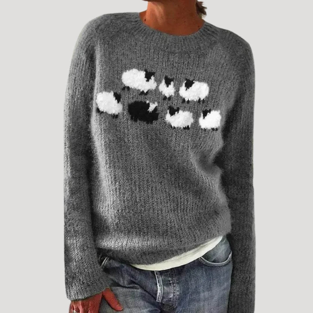 Pull col rond à empiècement coloré pour femme