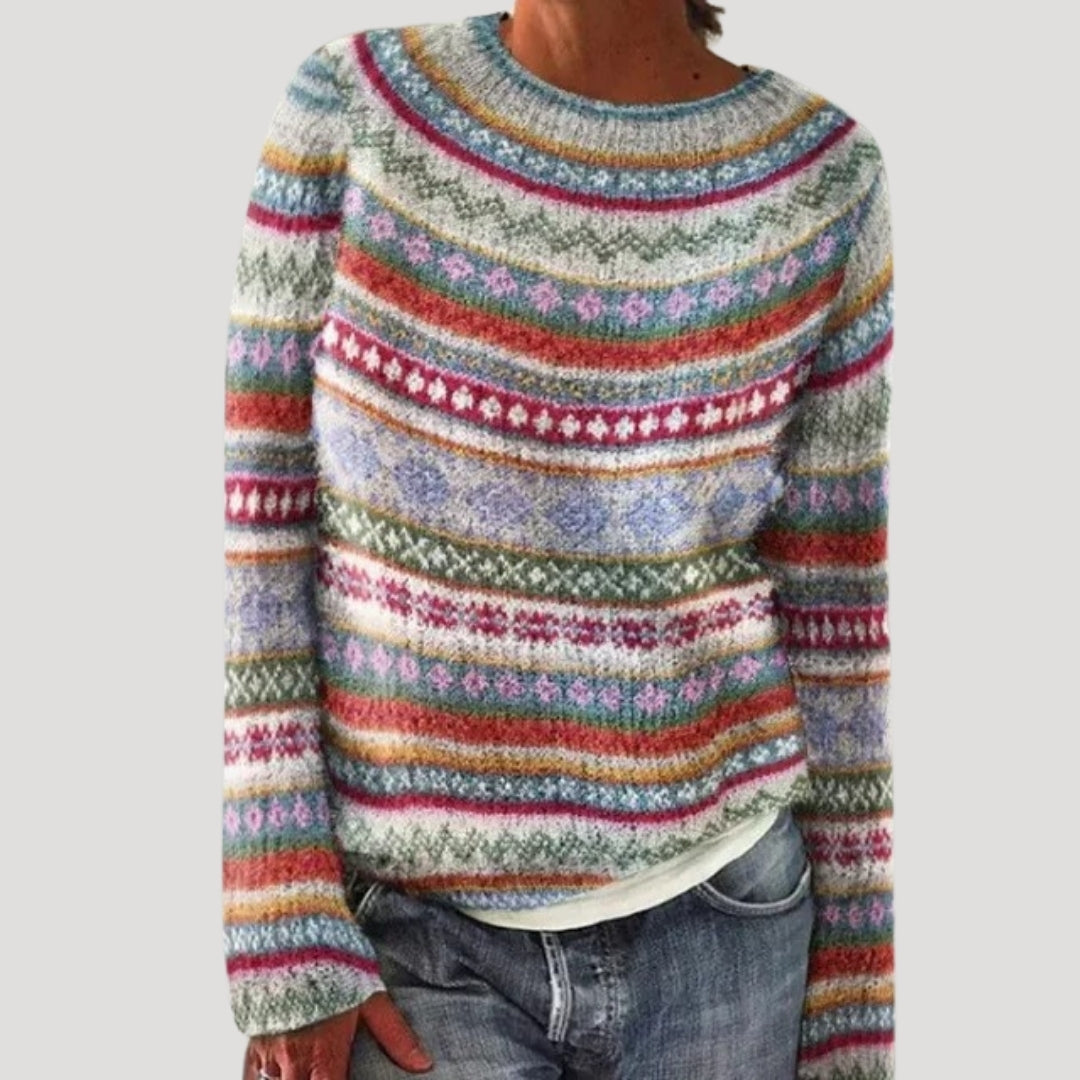 Pull col rond à empiècement coloré pour femme