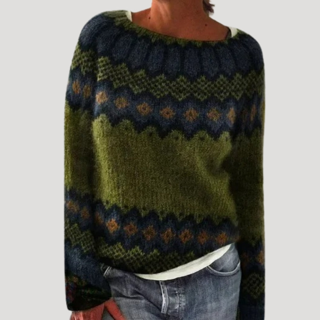 Pull col rond à empiècement coloré pour femme