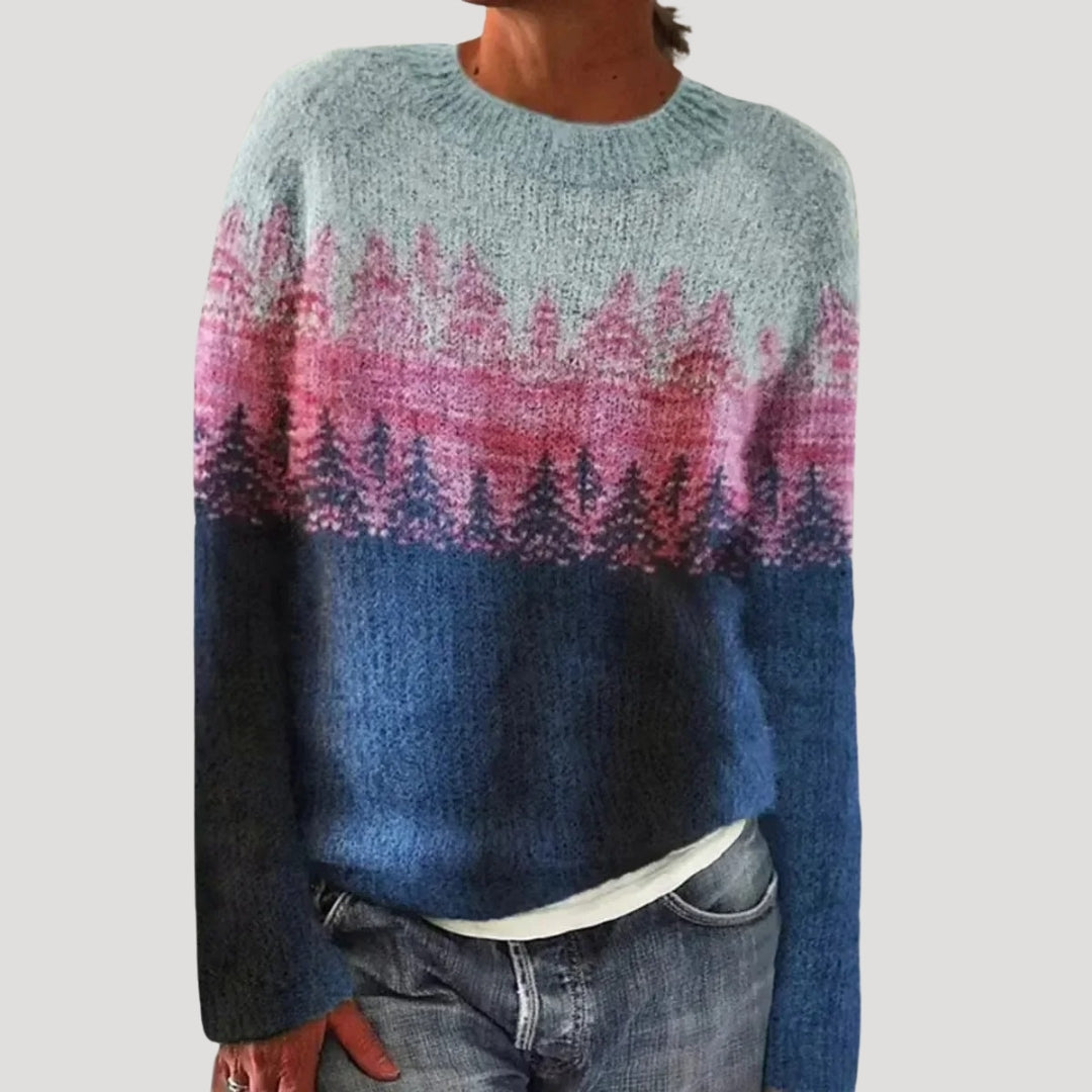 Pull col rond à empiècement coloré pour femme