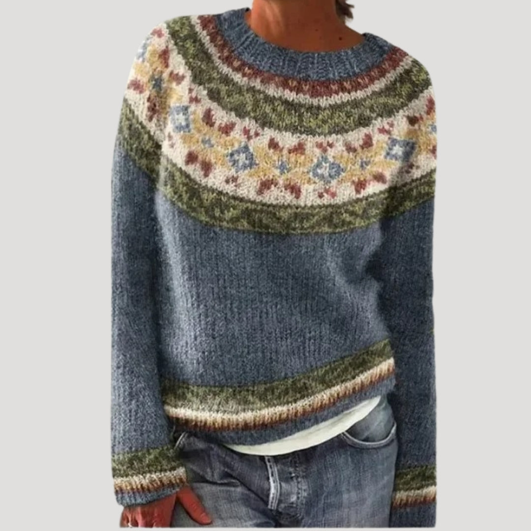 Pull col rond à empiècement coloré pour femme