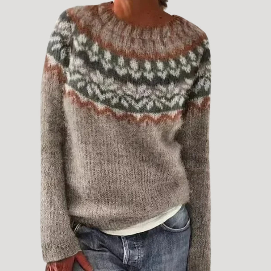 Pull col rond à empiècement coloré pour femme
