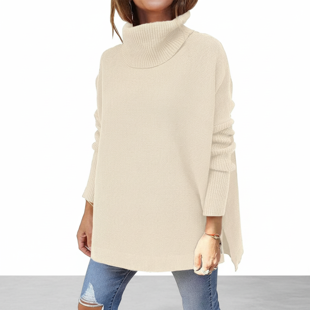Pull col roulé femme, maille oversize avec manches côtelées et fentes latérales, 9 coloris, tailles S à 2XL