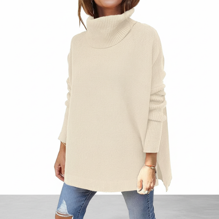 Pull col roulé femme, maille oversize avec manches côtelées et fentes latérales, 9 coloris, tailles S à 2XL