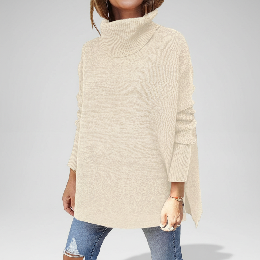 Pull col roulé femme, maille oversize avec manches côtelées et fentes latérales, 9 coloris, tailles S à 2XL