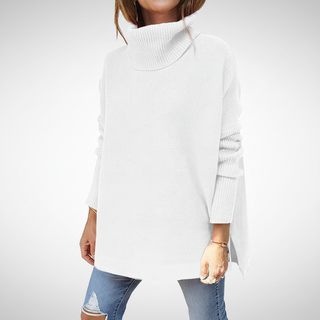 Pull col roulé femme, maille oversize avec manches côtelées et fentes latérales, 9 coloris, tailles S à 2XL