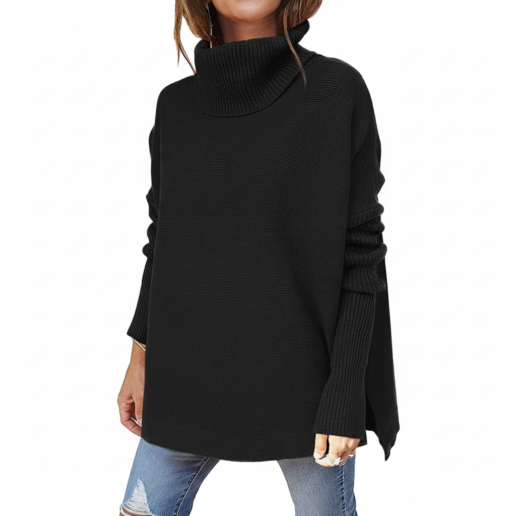 Pull col roulé femme, maille oversize avec manches côtelées et fentes latérales, 9 coloris, tailles S à 2XL