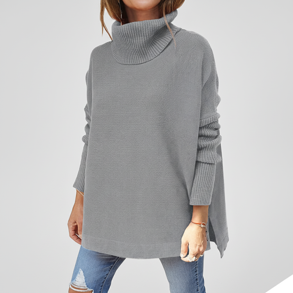 Pull col roulé femme, maille oversize avec manches côtelées et fentes latérales, 9 coloris, tailles S à 2XL