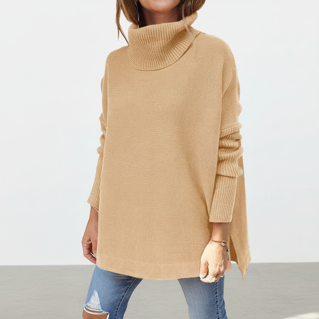 Pull col roulé femme, maille oversize avec manches côtelées et fentes latérales, 9 coloris, tailles S à 2XL