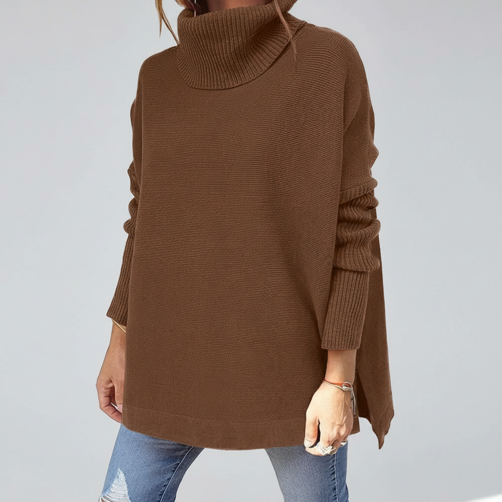 Pull col roulé femme, maille oversize avec manches côtelées et fentes latérales, 9 coloris, tailles S à 2XL
