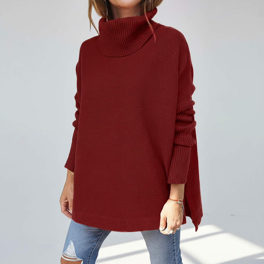 Pull col roulé femme, maille oversize avec manches côtelées et fentes latérales, 9 coloris, tailles S à 2XL