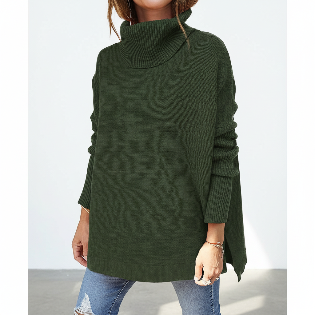 Pull col roulé femme, maille oversize avec manches côtelées et fentes latérales, 9 coloris, tailles S à 2XL