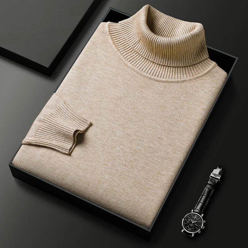 Pull col roulé homme en maille fine avec col montant côtelé, poignets et ourlet côtelés, 6 coloris, tailles XS à 2XL