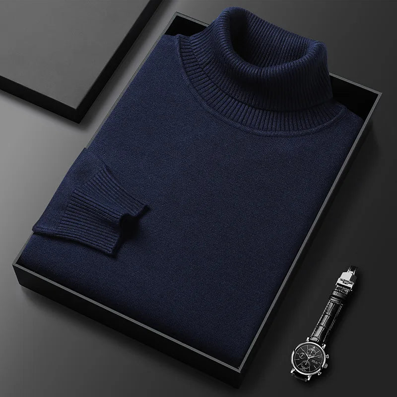 Pull col roulé homme en maille fine avec col montant côtelé, poignets et ourlet côtelés, 6 coloris, tailles XS à 2XL