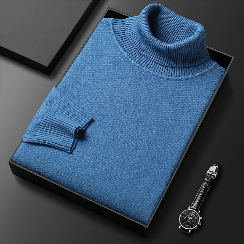 Pull col roulé homme en maille fine avec col montant côtelé, poignets et ourlet côtelés, 6 coloris, tailles XS à 2XL