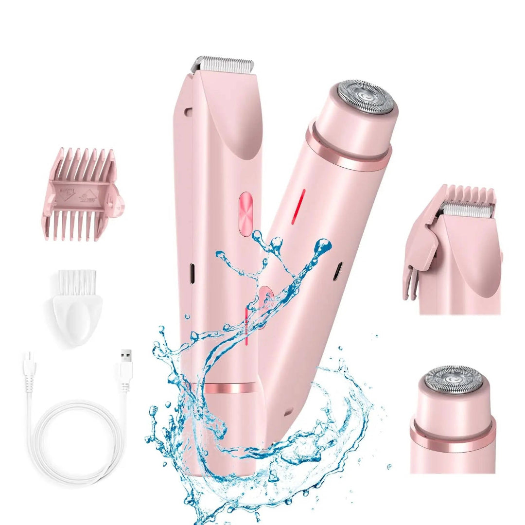 Rasoir électrique femme 2 en 1 avec tête rotative et tondeuse interchangeable, rechargeable USB-C, utilisation sèche et 