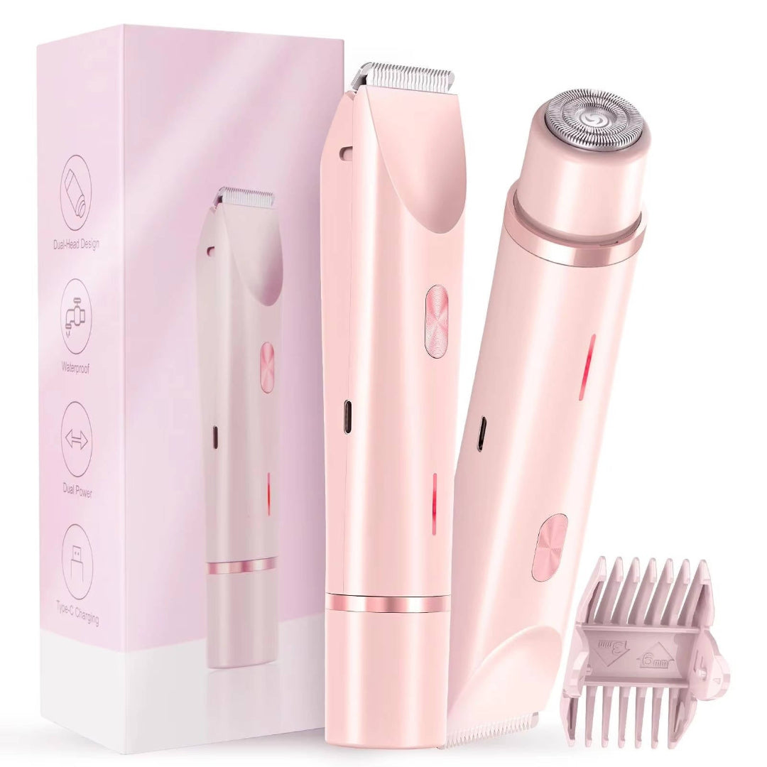 Rasoir électrique femme 2 en 1 avec tête rotative et tondeuse interchangeable, rechargeable USB-C, utilisation sèche et 