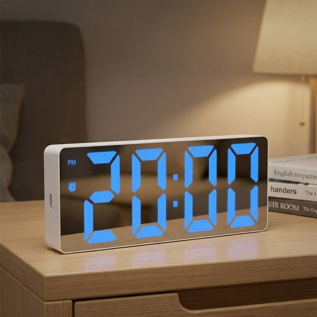 Réveil numérique avec finition miroir