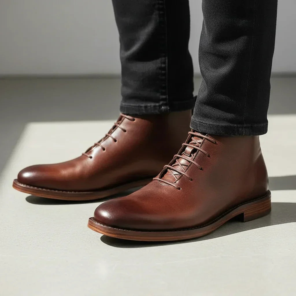 Robbin – Bottines en cuir véritable finition main pour homme