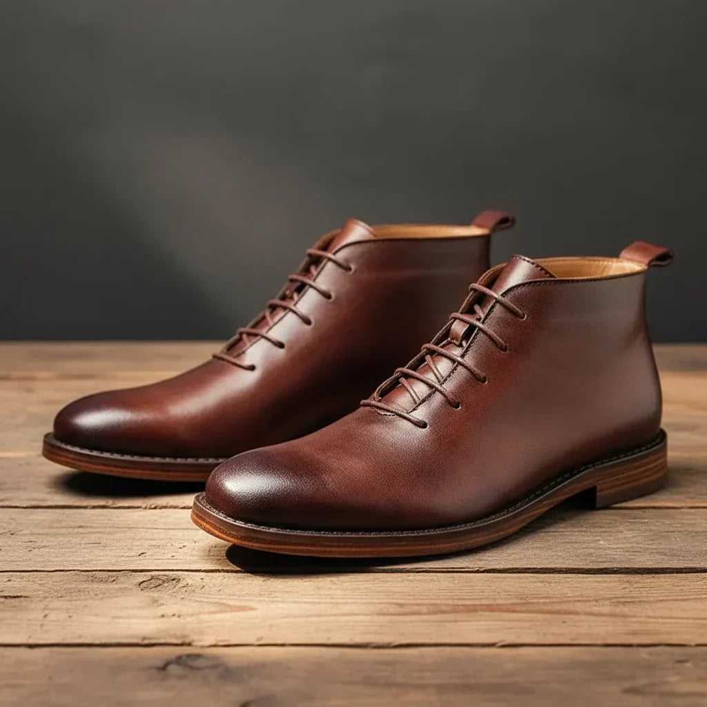 Robbin – Bottines en cuir véritable finition main pour homme