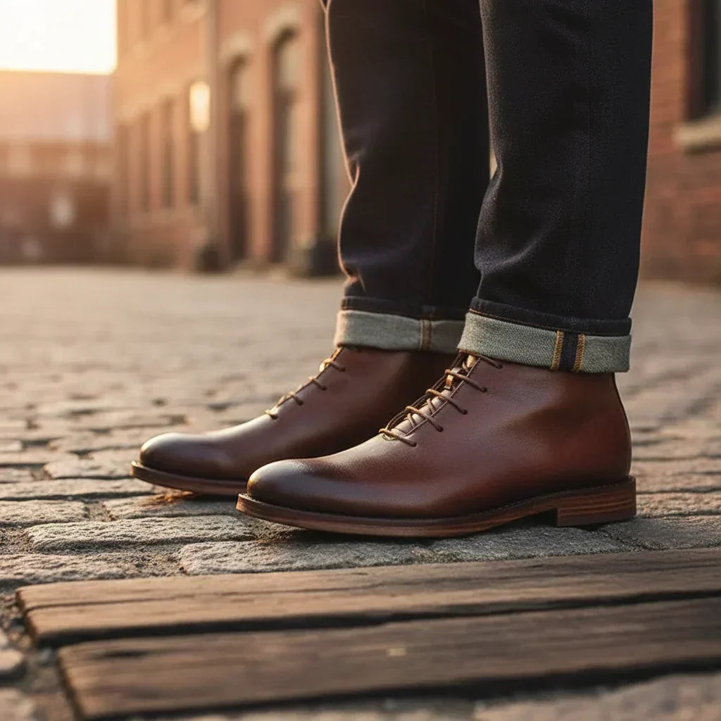 Robbin – Bottines en cuir véritable finition main pour homme