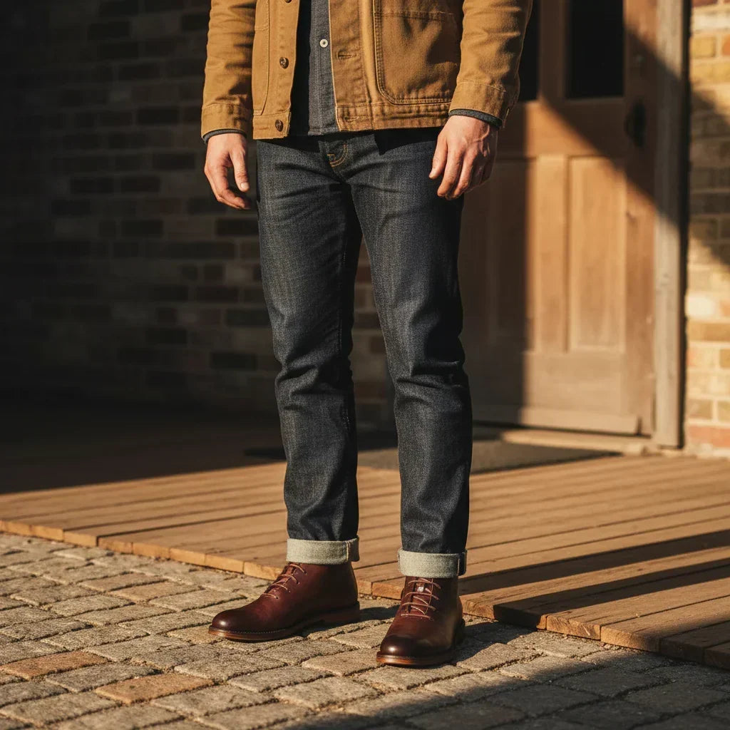 Robbin – Bottines en cuir véritable finition main pour homme