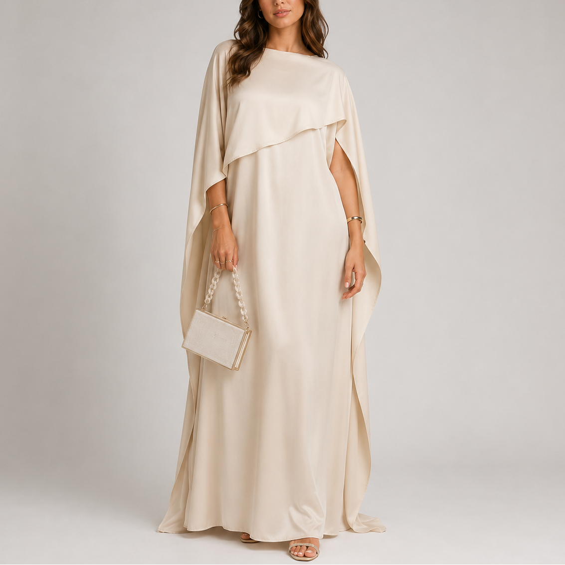 Robe longue maxi à cape drapée pour femme