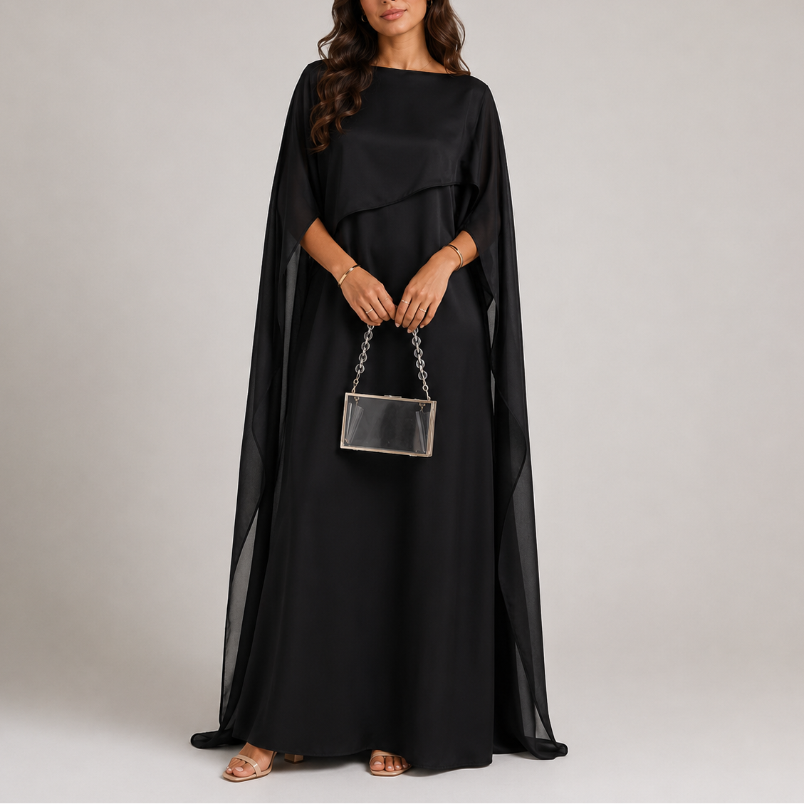 Robe longue maxi à cape drapée pour femme