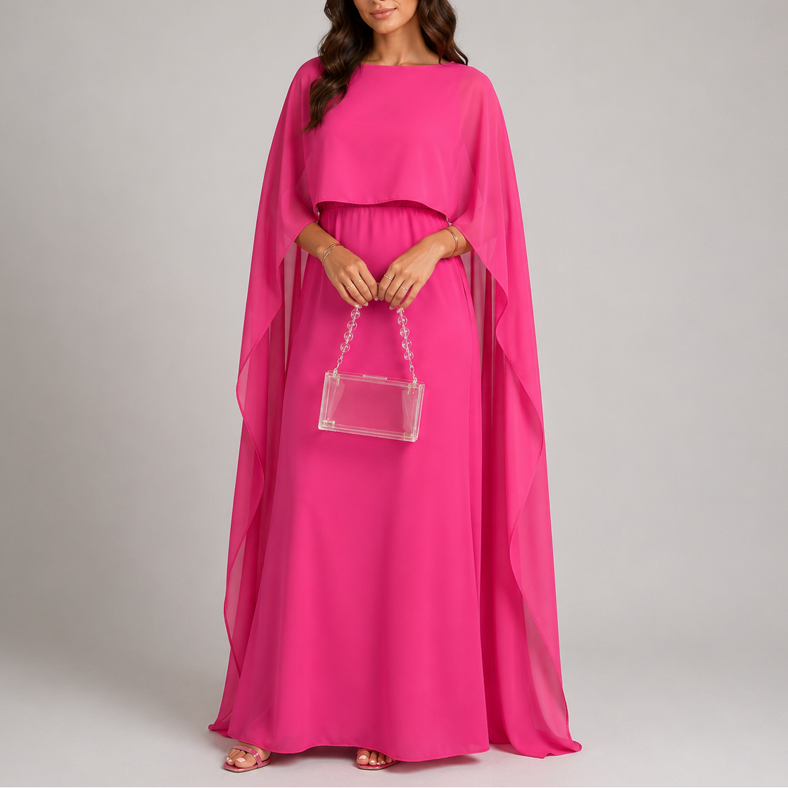 Robe longue maxi à cape drapée pour femme