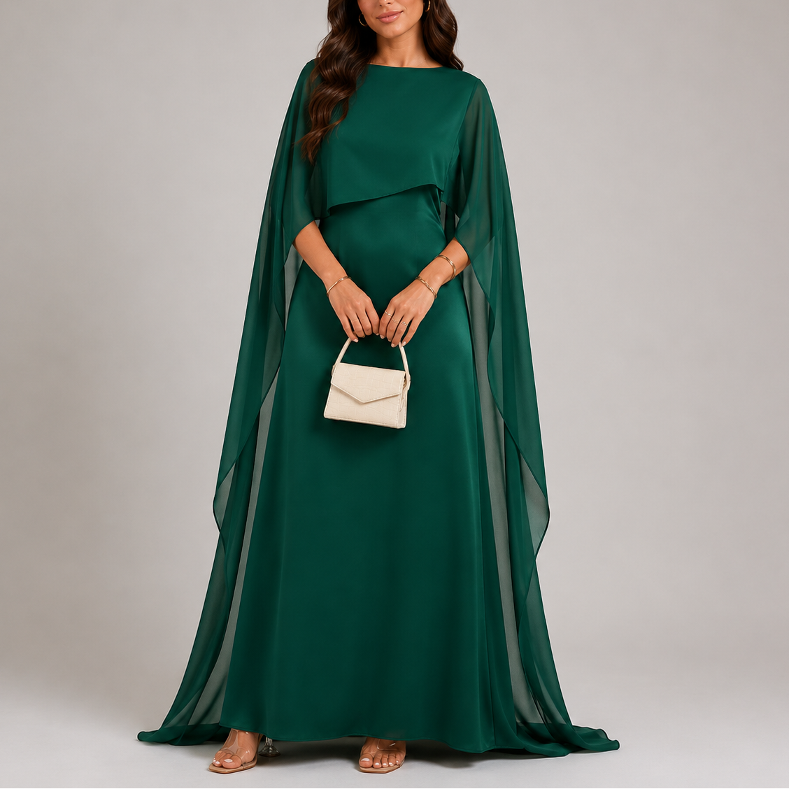 Robe longue maxi à cape drapée pour femme