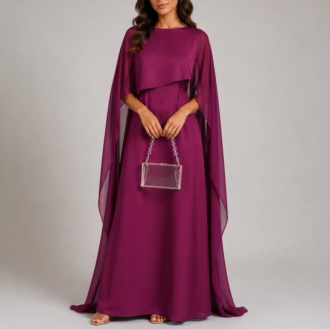 Robe longue maxi à cape drapée pour femme