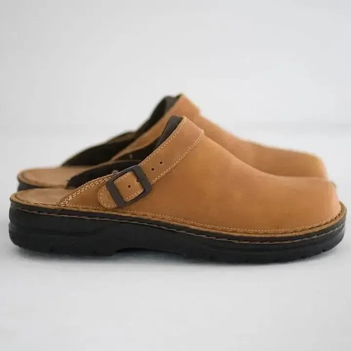 Sabots fermés en simili cuir avec bride à boucle, enfilage facile, semelle intérieure rembourrée, pour homme et femme, b