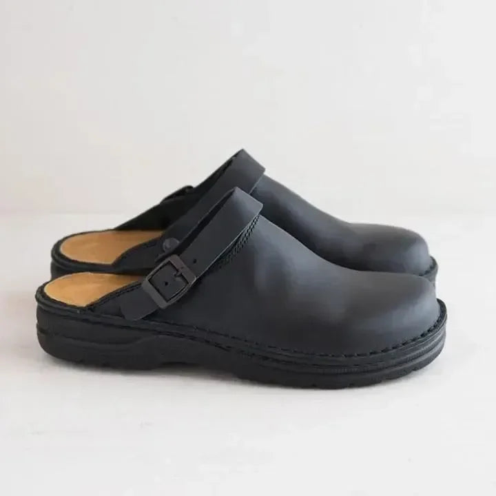 Sabots fermés en simili cuir avec bride à boucle, enfilage facile, semelle intérieure rembourrée, pour homme et femme, b