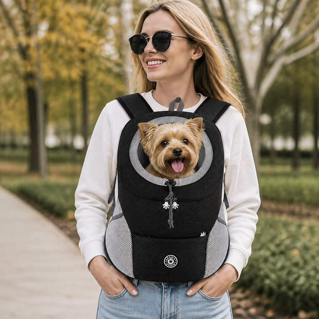 Sac à dos de transport pour chien avec filet respirant et rembourrage ergonomique (base amovible)
