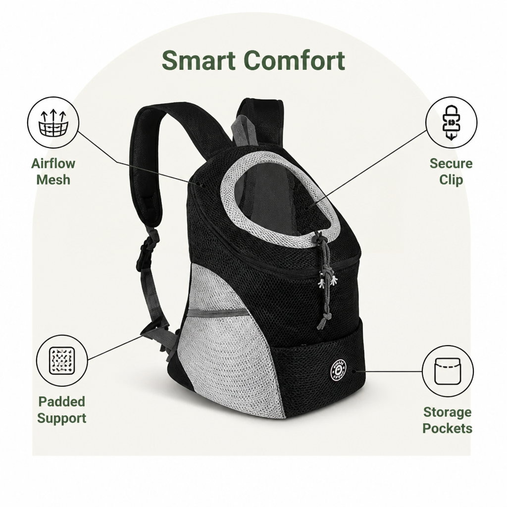 Sac à dos de transport pour chien avec filet respirant et rembourrage ergonomique (base amovible)