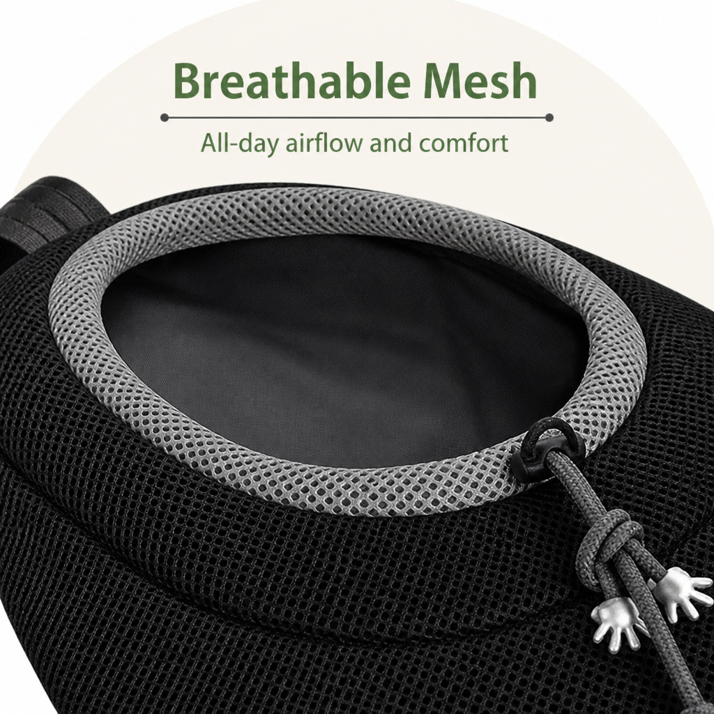 Sac à dos de transport pour chien avec filet respirant et rembourrage ergonomique (base amovible)