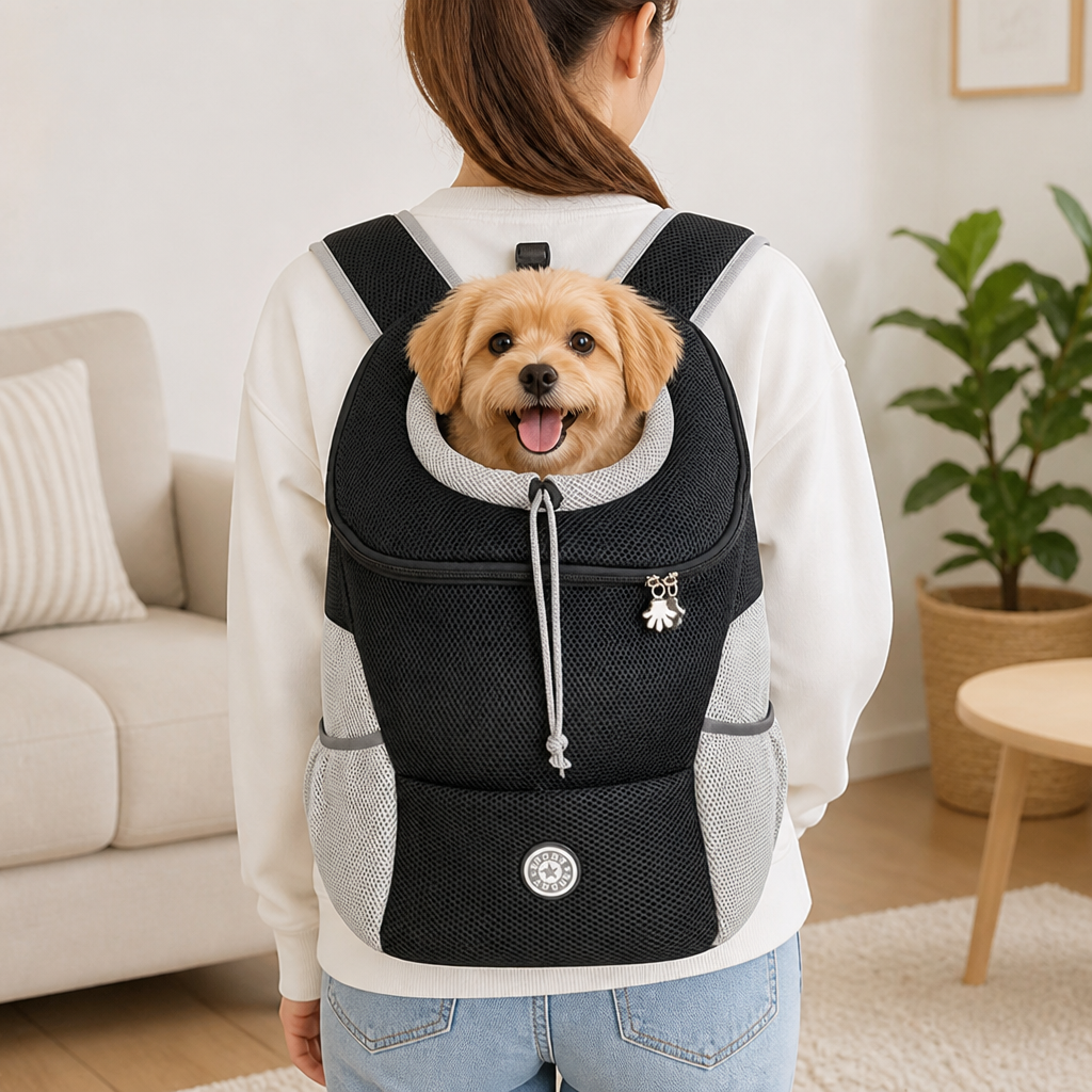 Sac à dos de transport pour chien avec filet respirant et rembourrage ergonomique (base amovible)