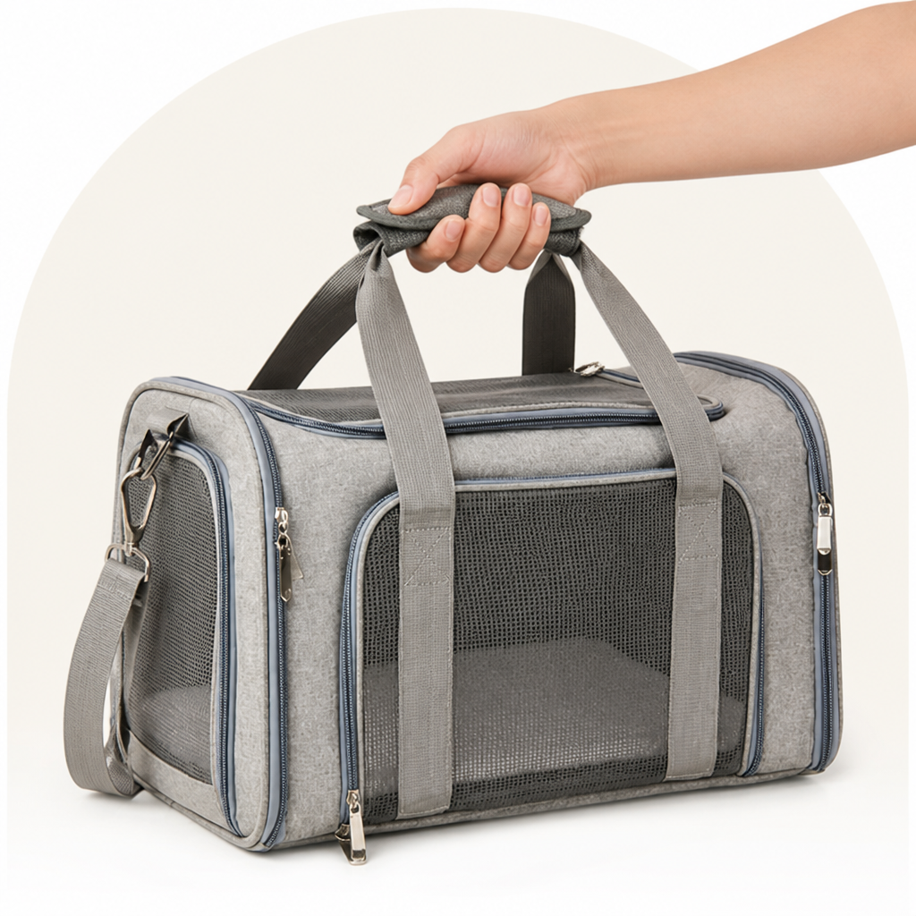 Sac de transport pour animaux en mesh respirant et imperméable homologué avion (coussin polaire amovible)