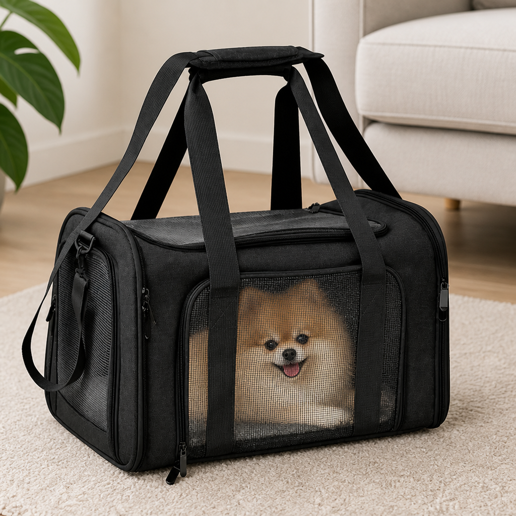 Sac de transport pour animaux en mesh respirant et imperméable homologué avion (coussin polaire amovible)
