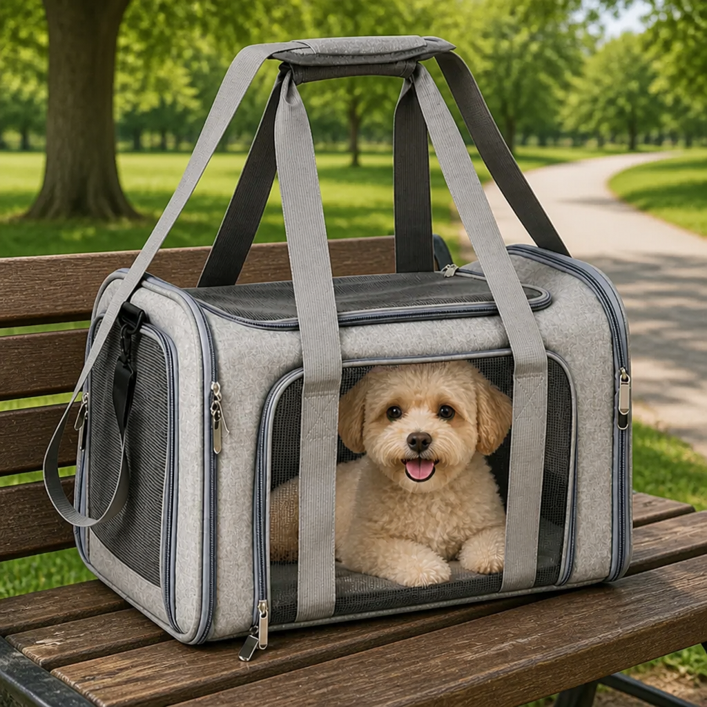 Sac de transport pour animaux en mesh respirant et imperméable homologué avion (coussin polaire amovible)