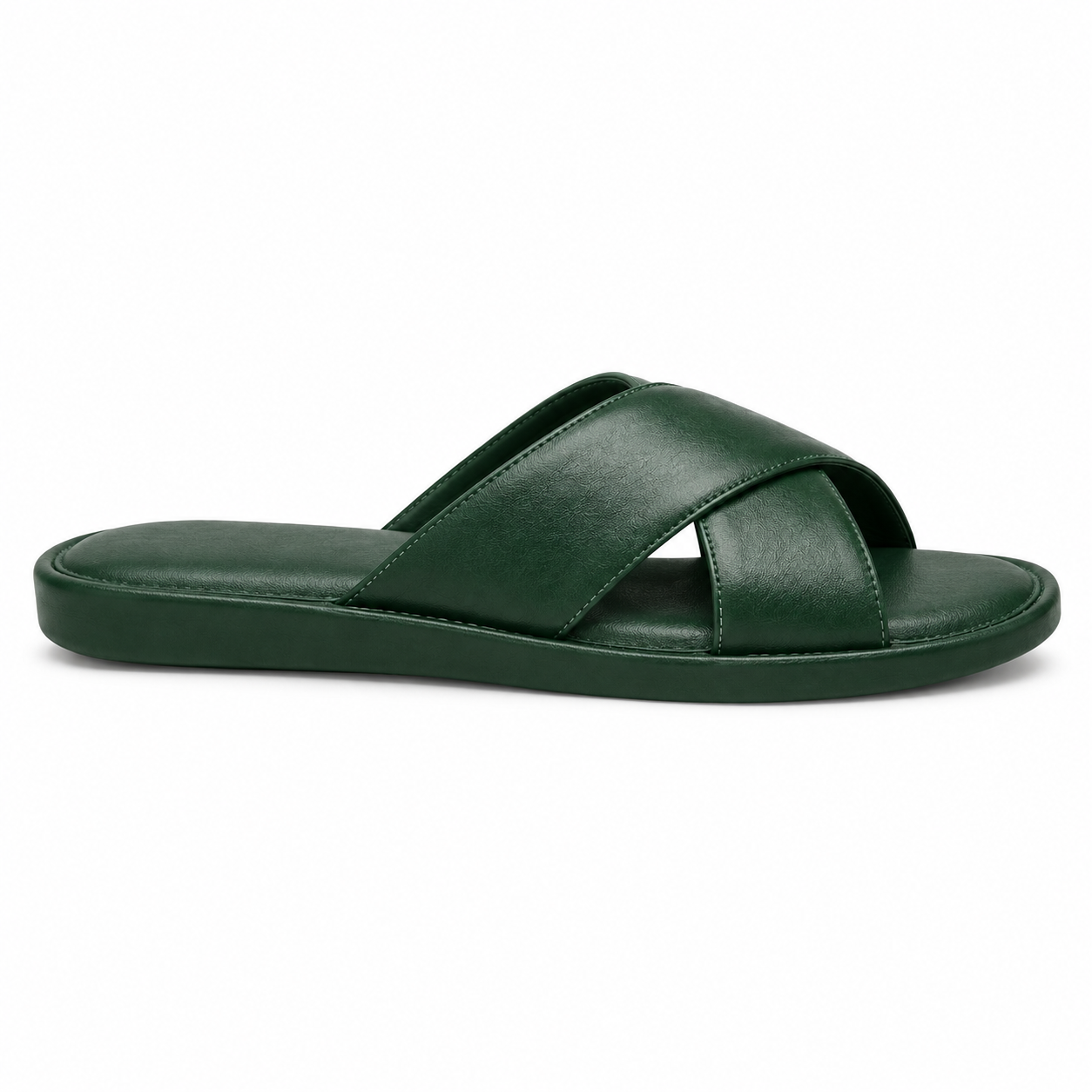 NARSAGO Men's Green Cross-Strap Slide Sandals