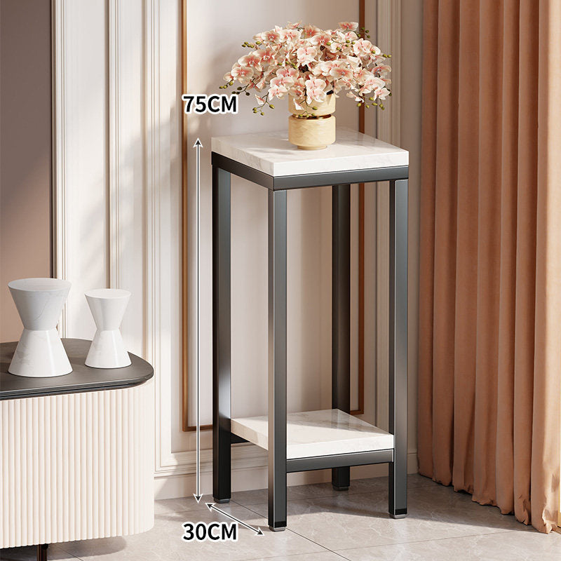Sellette haute étroite dessus marbre avec étagère inférieure et structure métal doré