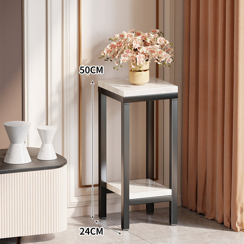 Sellette haute étroite dessus marbre avec étagère inférieure et structure métal doré