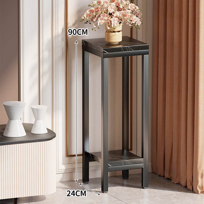 Sellette haute étroite dessus marbre avec étagère inférieure et structure métal doré