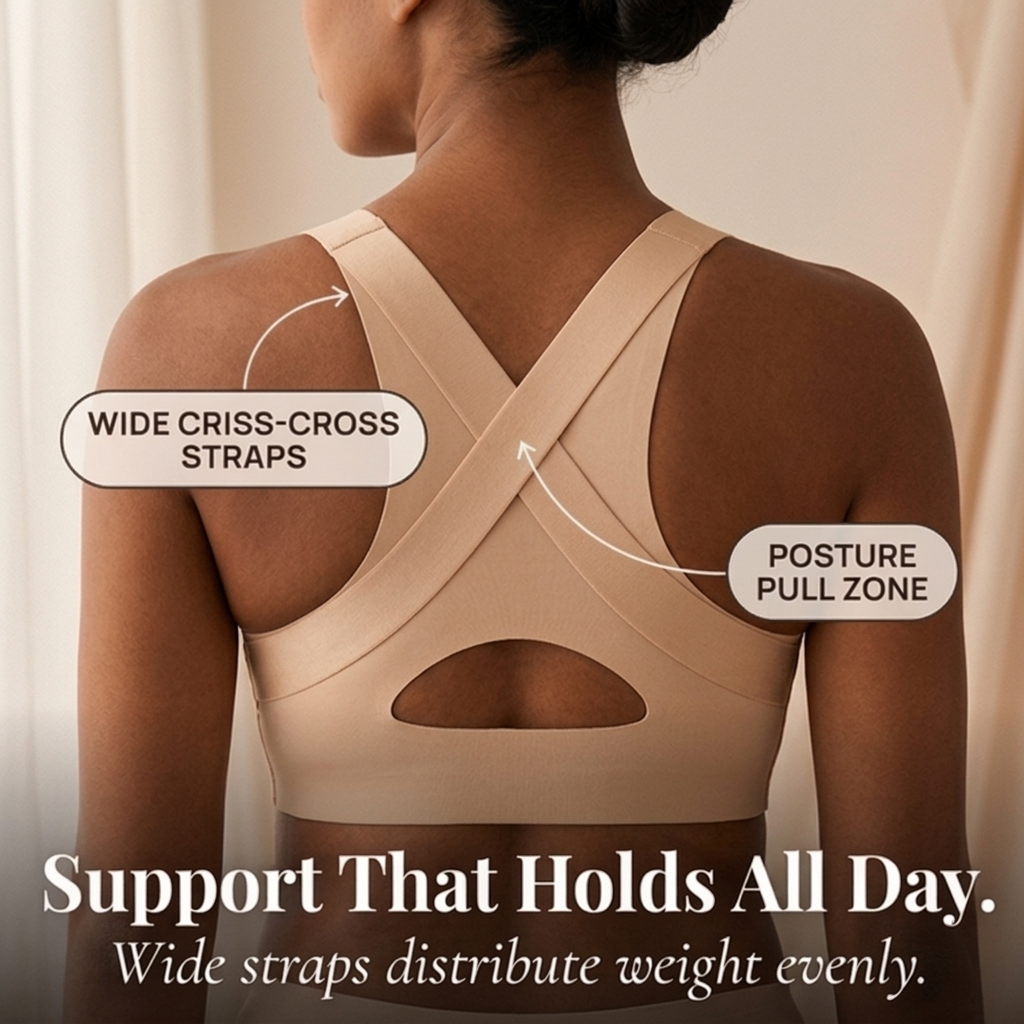 Soutien-gorge sans armatures à fermeture frontale avec maintien postural dos croisé
