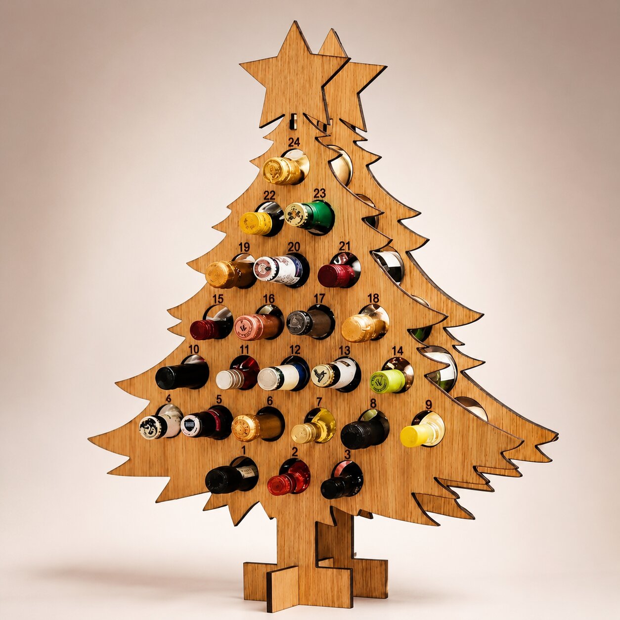 Support calendrier de l'Avent en bois 24 emplacements pour bouteilles de vin et bière
