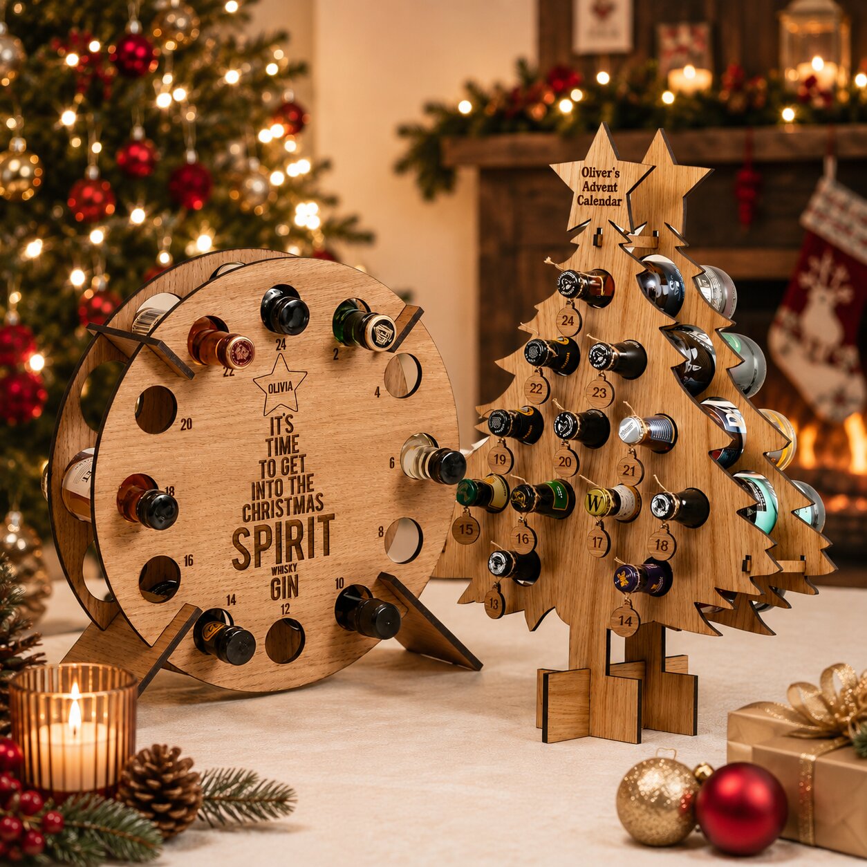 Support calendrier de l'Avent en bois 24 emplacements pour bouteilles de vin et bière