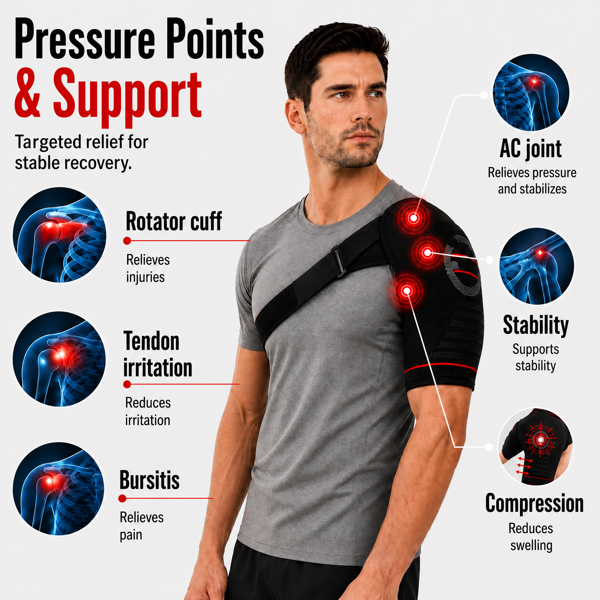 Support d'épaule réglable pour coiffe des rotateurs | Compression et stabilisation pour douleurs d'épaule