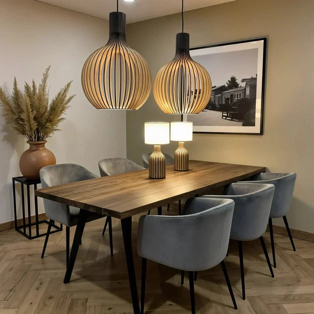 Suspension en bois réglable vintage avec éclairage LED